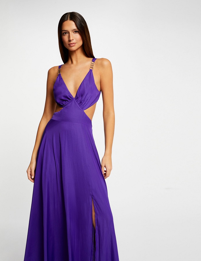 Robe longue évasée MORGAN avec ouvertures violet foncé