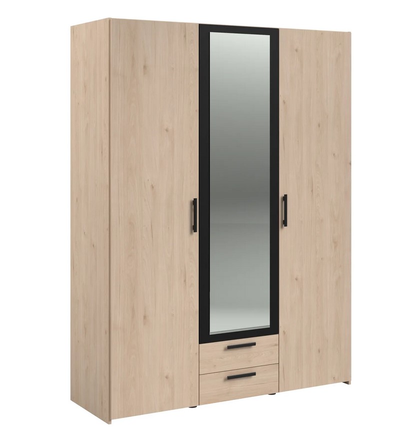 Armoire DAILY 2 - 3 portes 2 tiroirs imitation chêne et noir - BUT