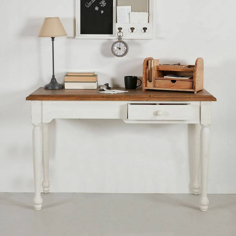 Bureau DOUG Bois de pin blanc vieilli/marron - Loberon