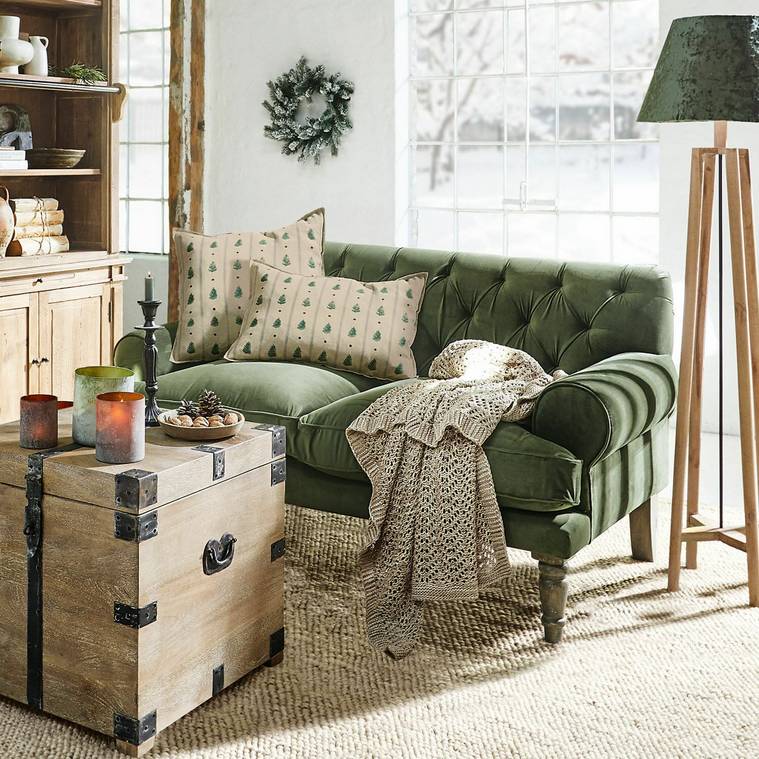 Canapé Chesterfield CARME Bois de manguier Vert - Loberon