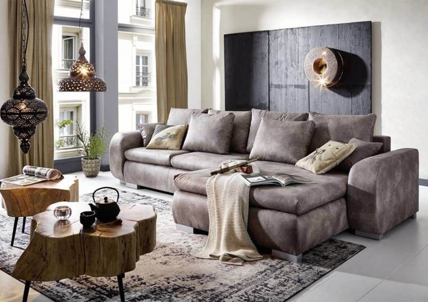 SOLDES Canapé d'angle SOFAS 3 places Gris de Massivmoebel24 : Réduction -570.93€ 