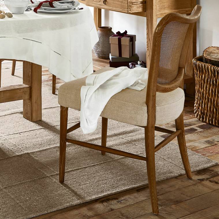 Chaise FRÉTANCOURT Bois de frêne, Housse 100% lin marron/crème - Loberon