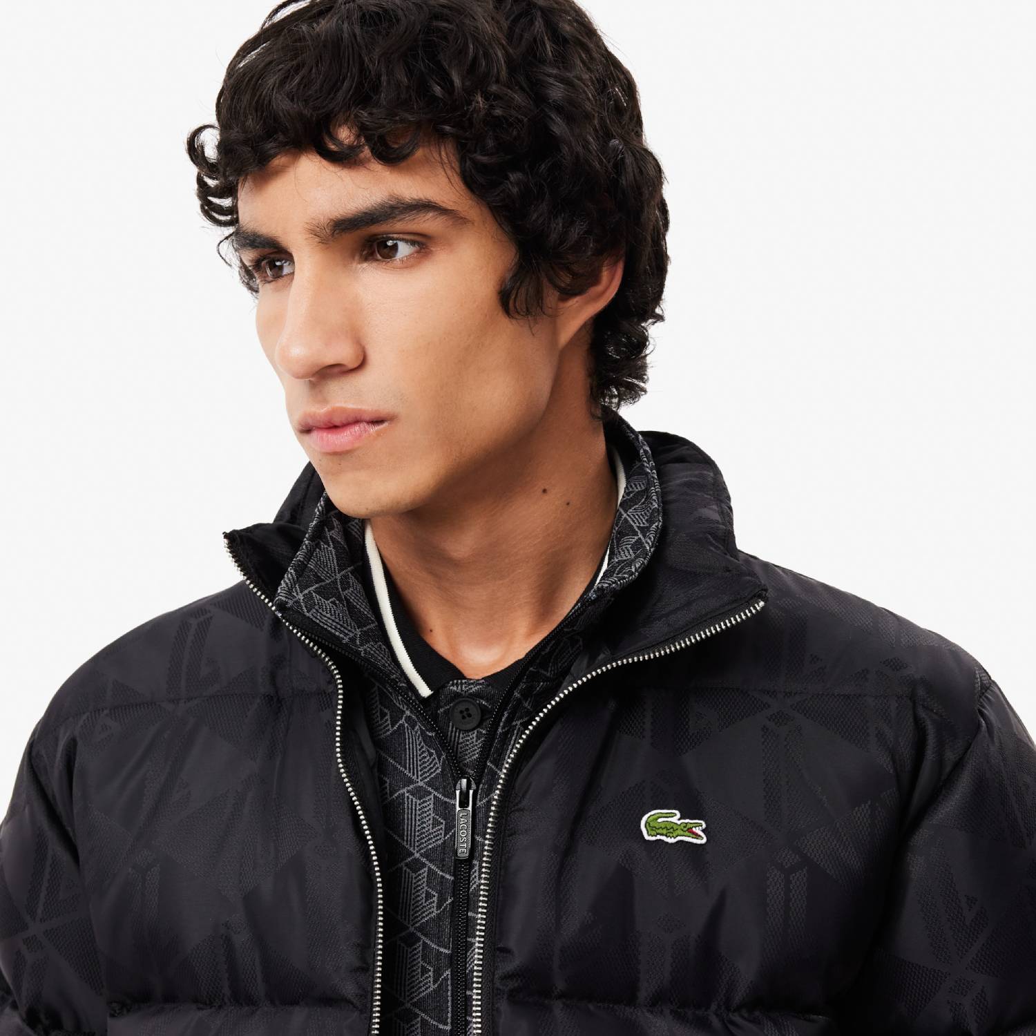 Soldes Doudoune jacquard monogramme déperlante Homme Lacoste Noir : Réduction de -40%