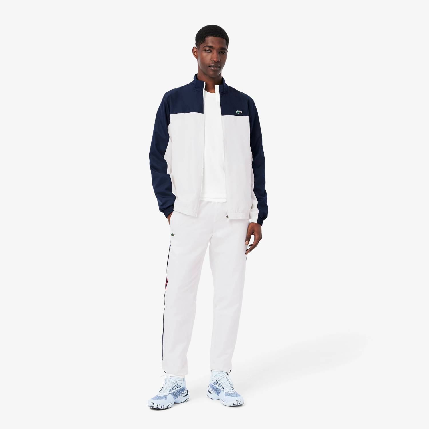 Ensemble survêtement Sport Homme Lacoste Blanc/Bleu Marine/Rouge