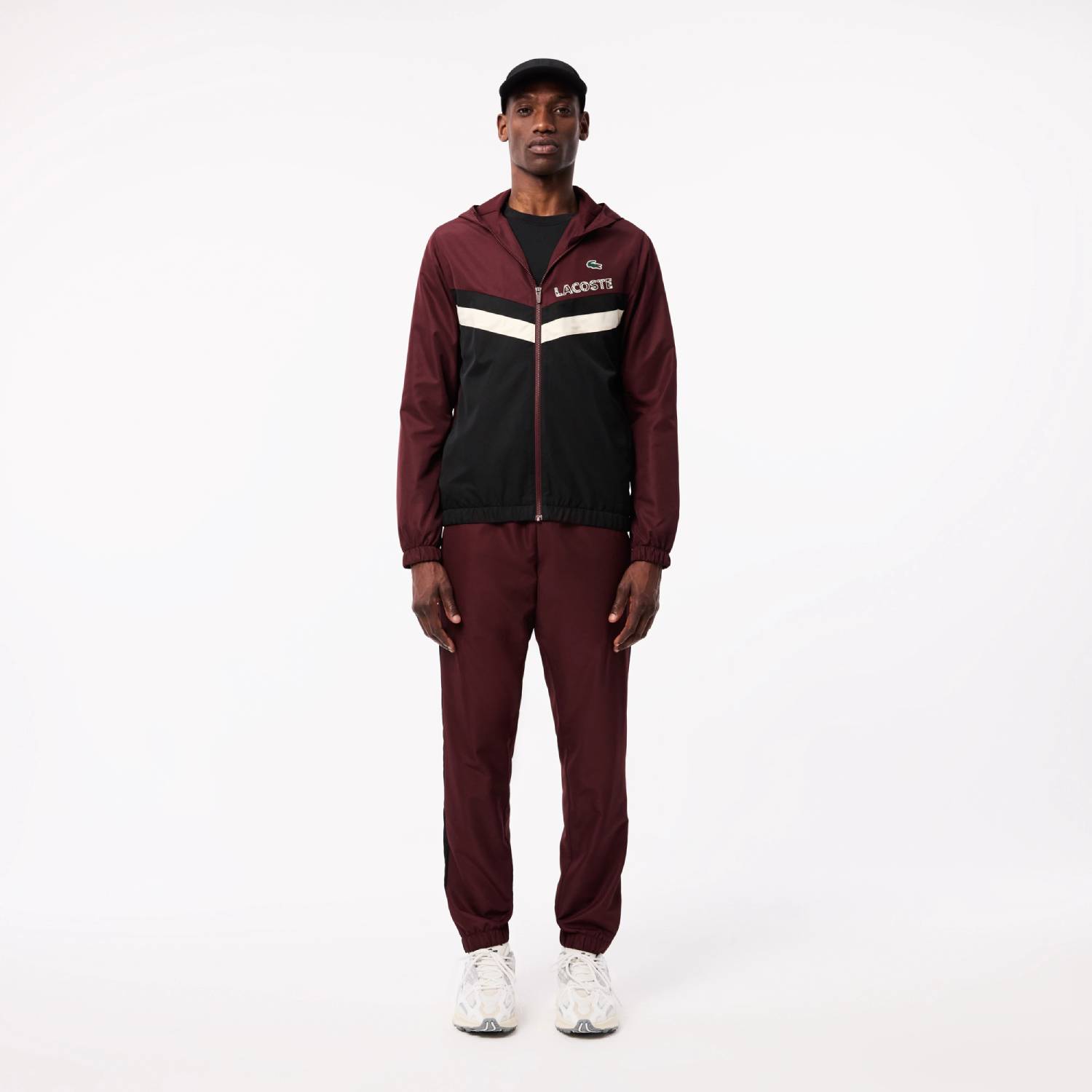 Ensemble survêtement Tennis Homme Lacoste taffetas diamanté Bordeaux/Noir/Blanc