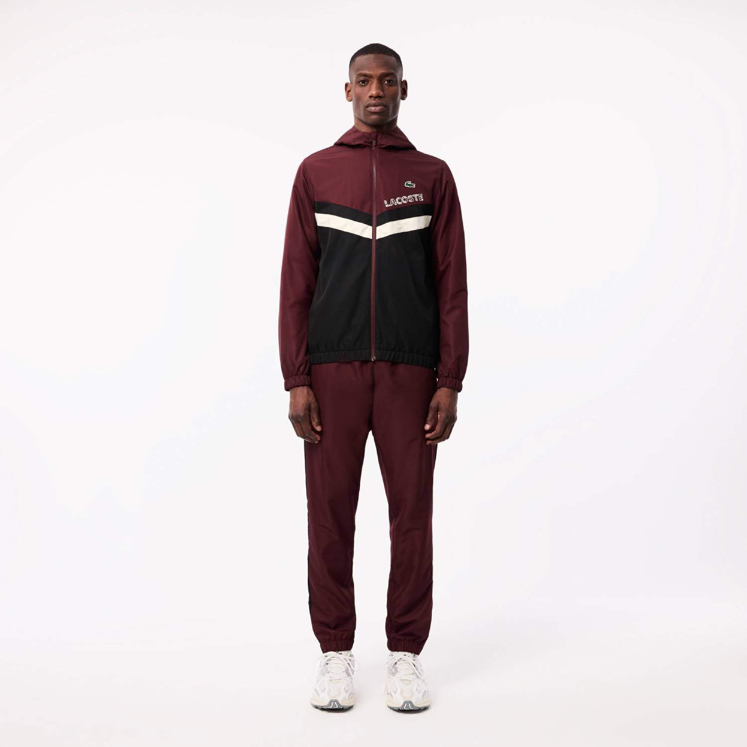 Ensemble survêtement Tennis Homme Lacoste taffetas diamanté Bordeaux/Noir/Blanc