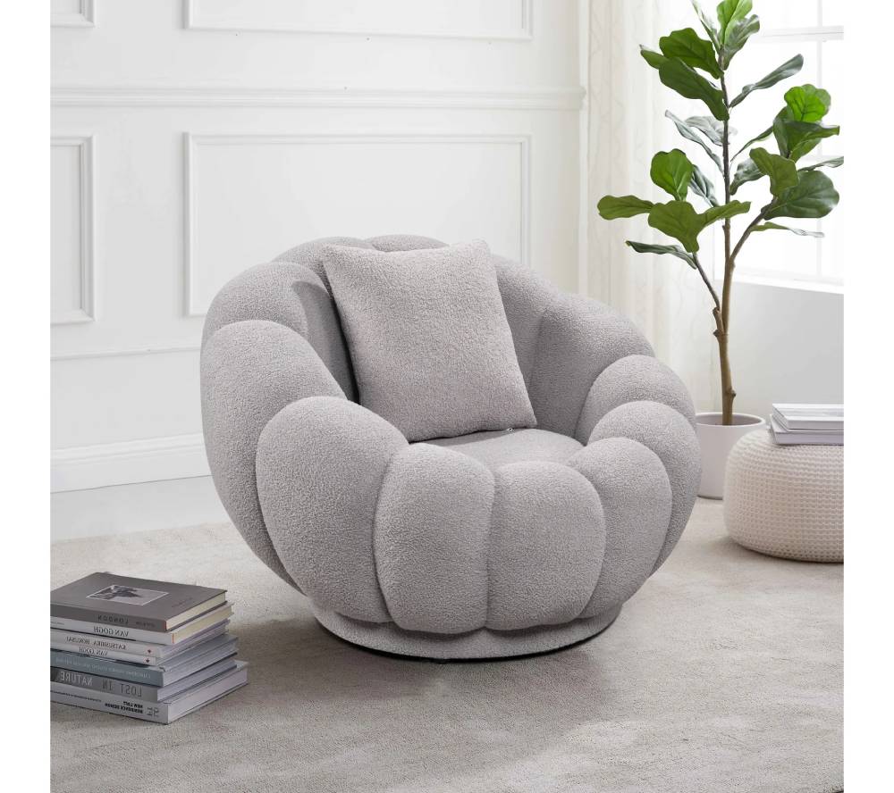 Fauteuil FLEURA Tissu bouclette Gris - BUT