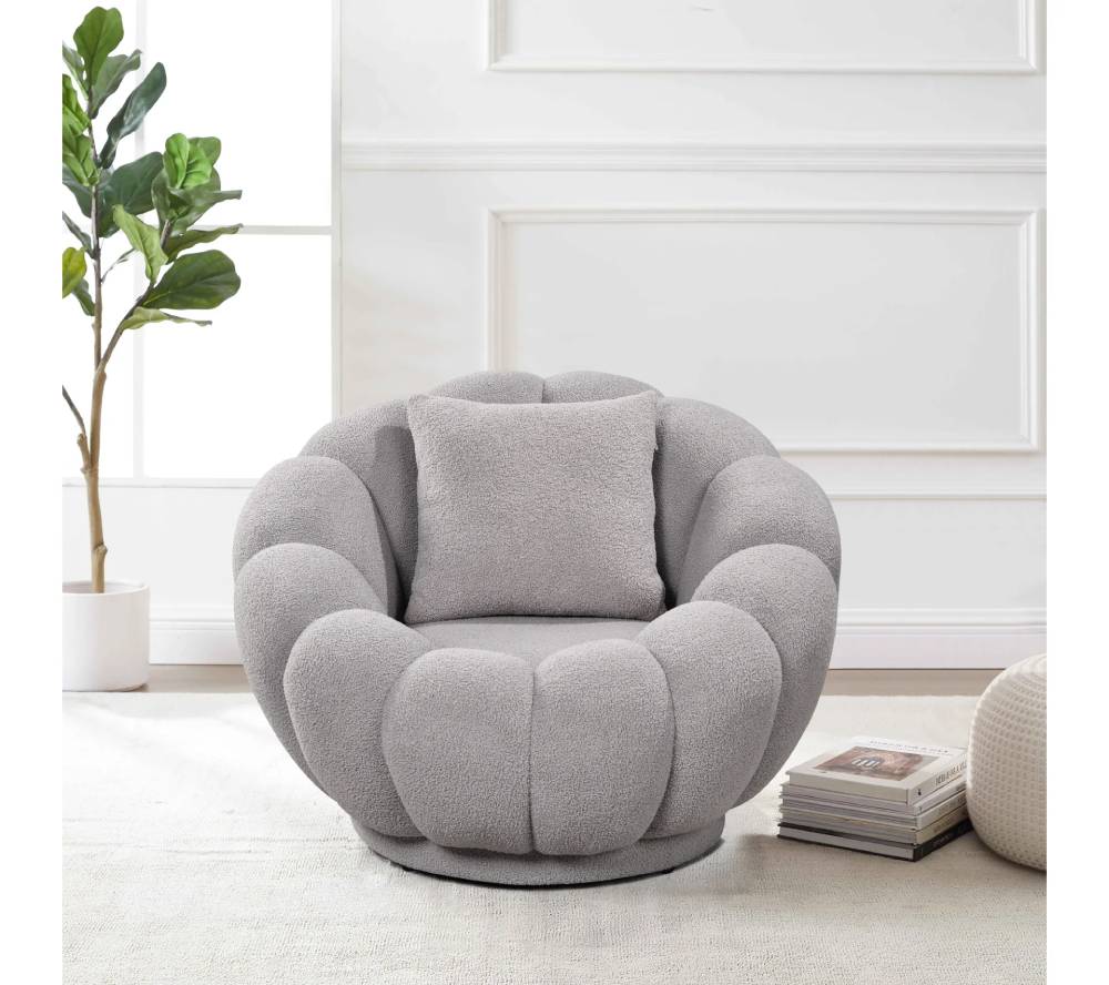 Fauteuil FLEURA Tissu bouclette Gris - BUT