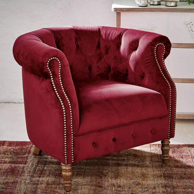 Fauteuil GATES MILLS en velours rouge - Loberon