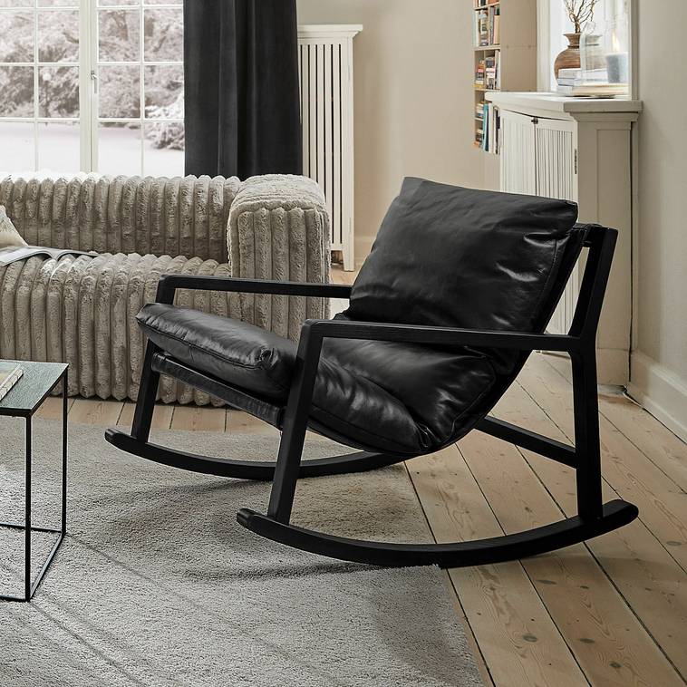 Fauteuil à bascule FALCONRIDGE en cuir et Bois de frêne noir - Loberon