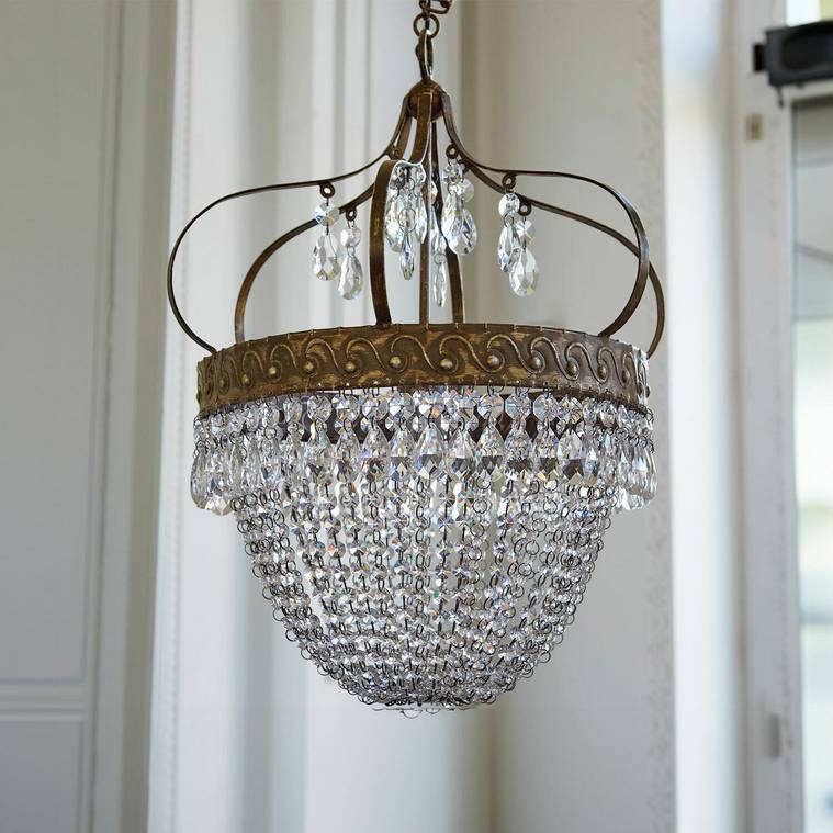 Lustre MARGELIEU en Fer laiton vieilli/transparent - Loberon