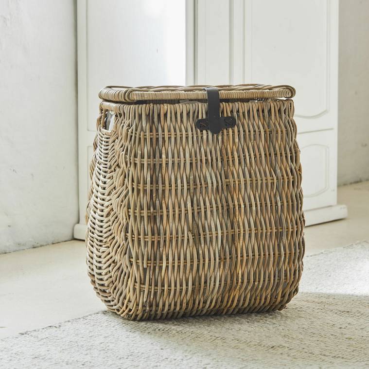 Panier à linge SOLINETTE en Rotin marron/crème - Loberon