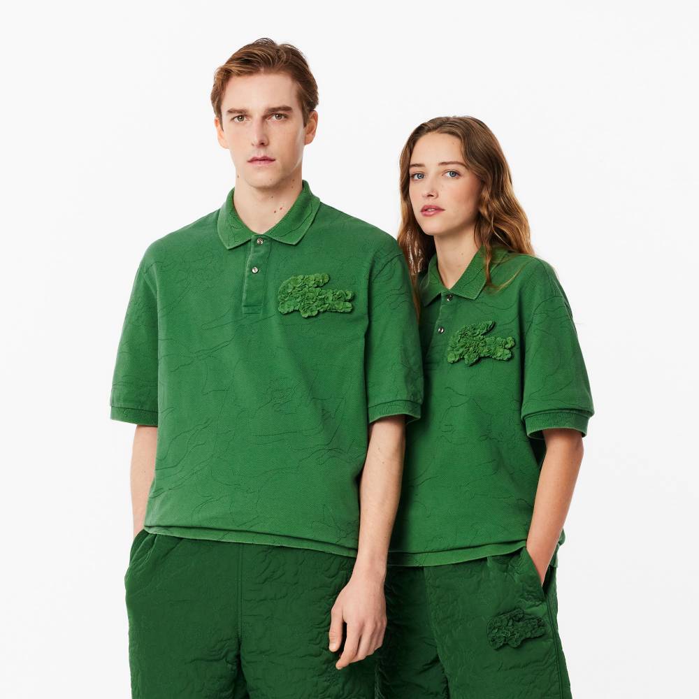 Polo oversize Collection Broderie Lacoste Unisexe Vert Sapin