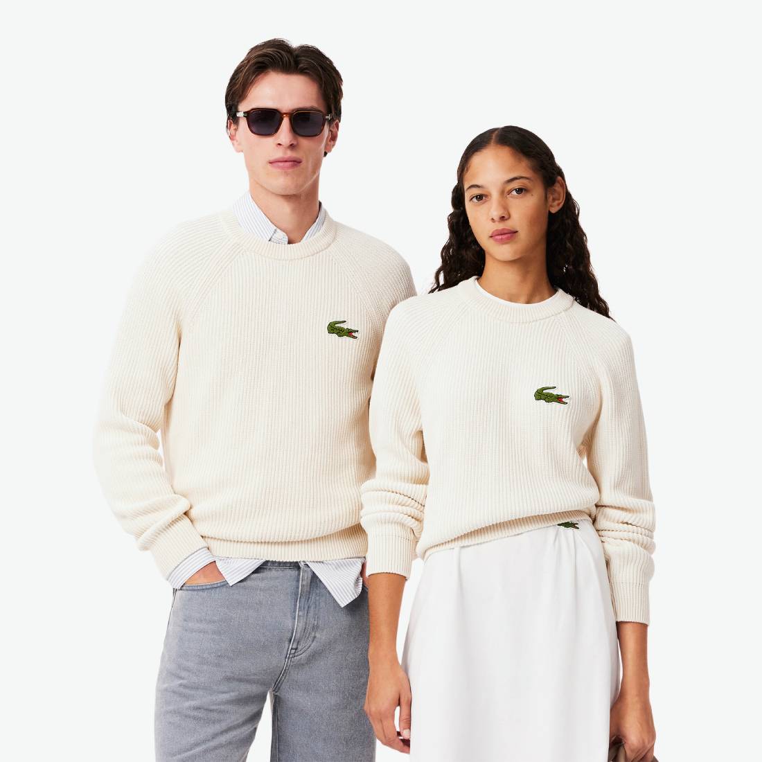 Pull coton côtelé avec badge Lacoste Unisexe