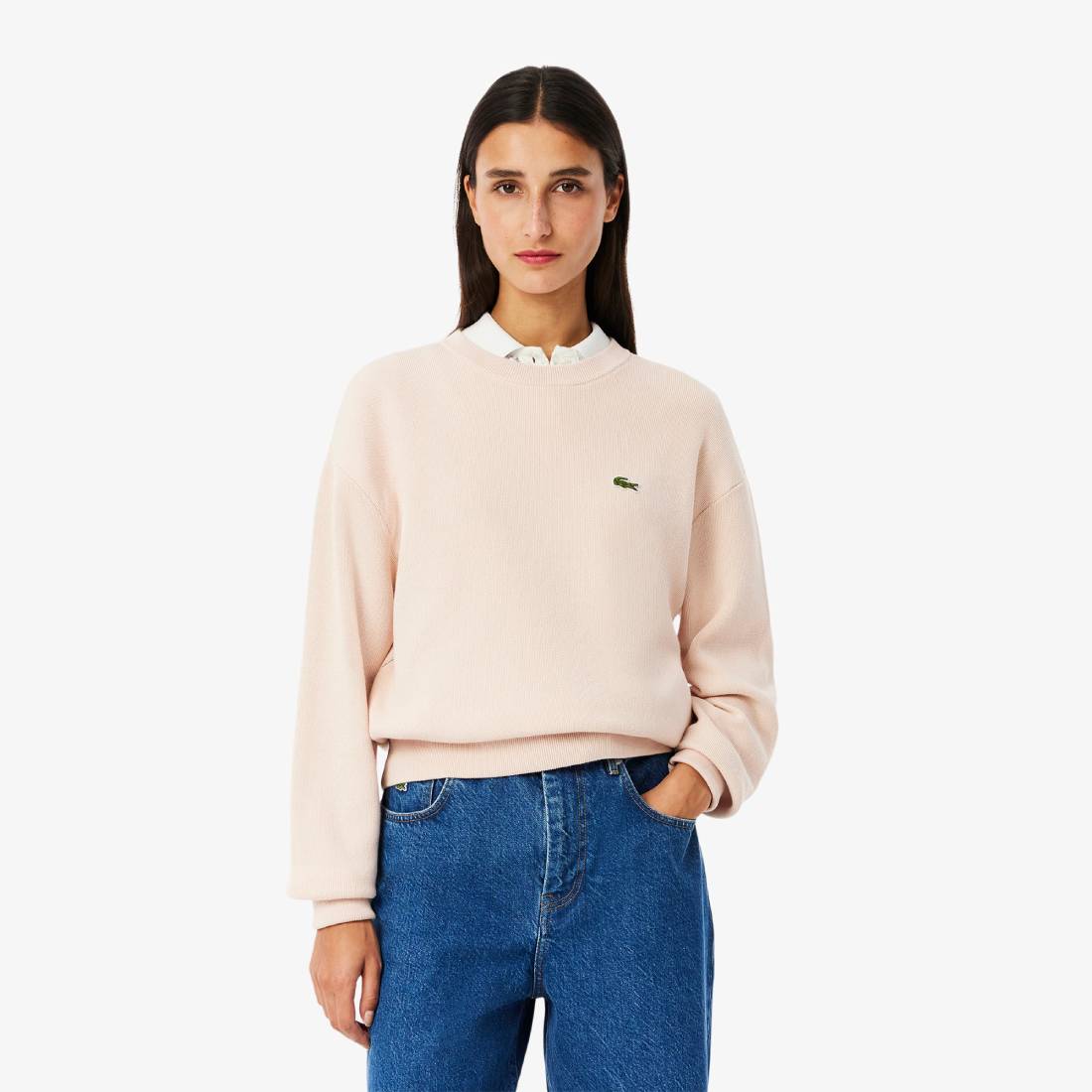 Pull coton point mousse Femme Lacoste Rose angora