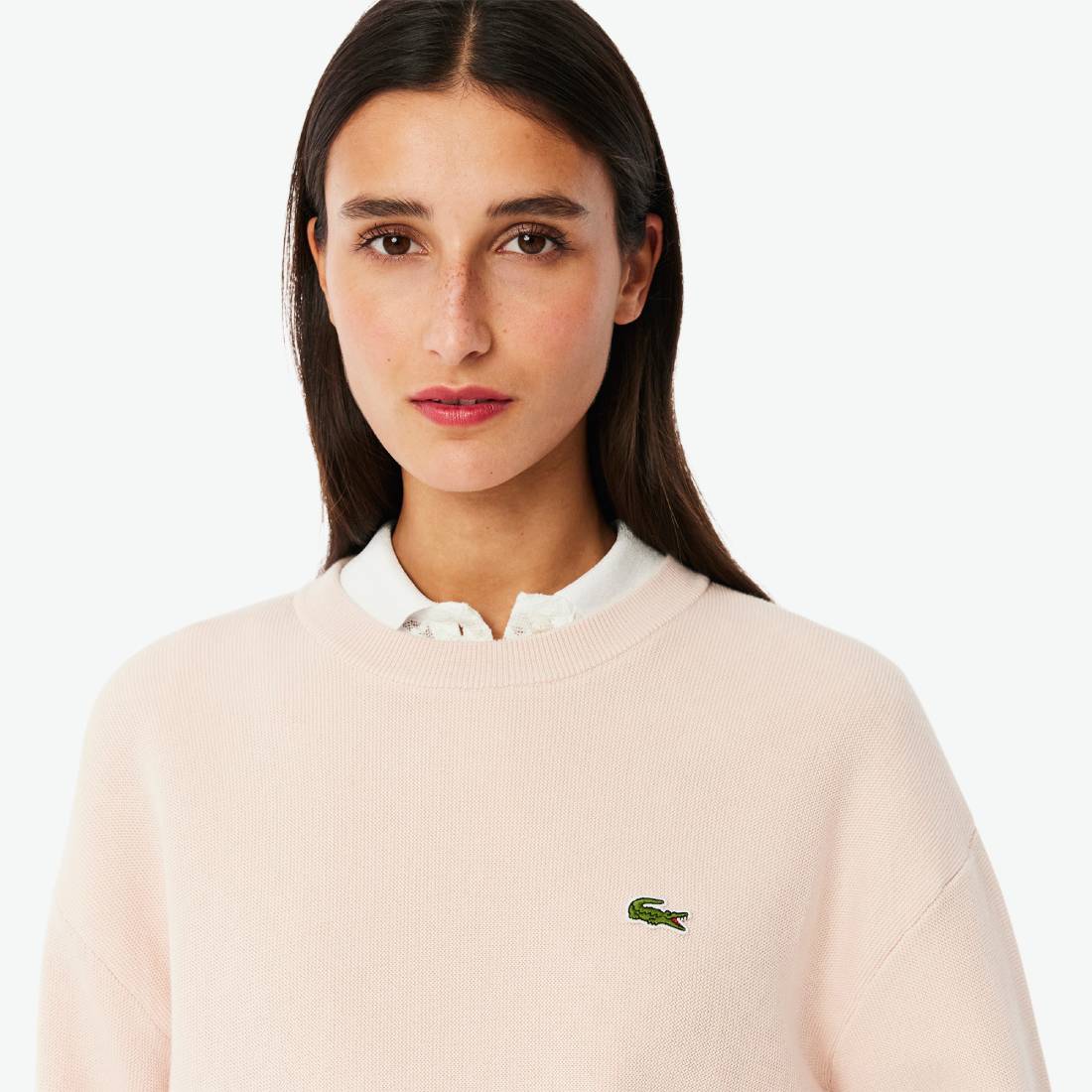 Pull coton point mousse Femme Lacoste Rose angora : Élégance, Confort et Modernité