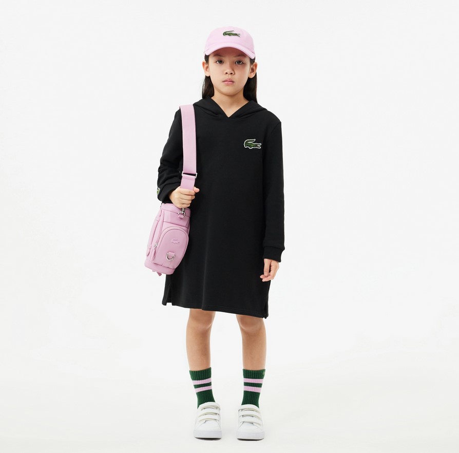 Robe sweatshirt molleton Fille Lacoste à capuche noir