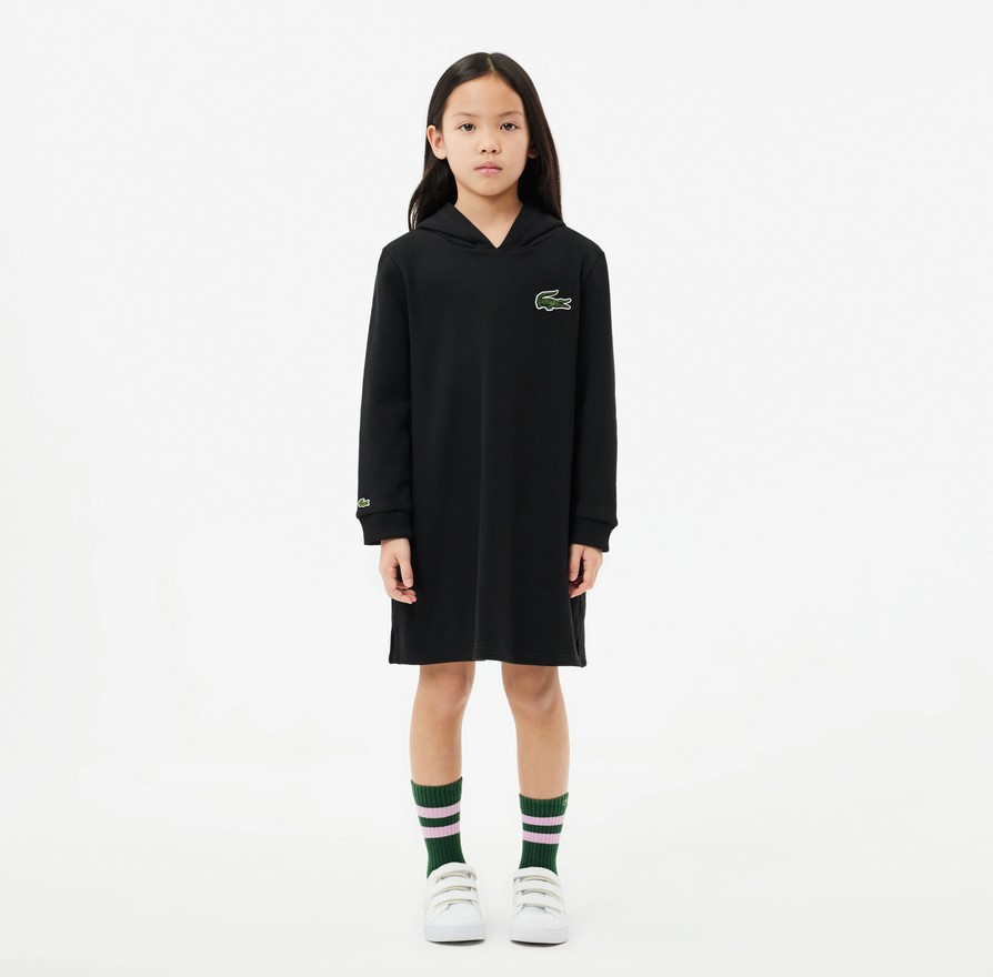 Robe sweatshirt molleton Fille Lacoste à capuche noir