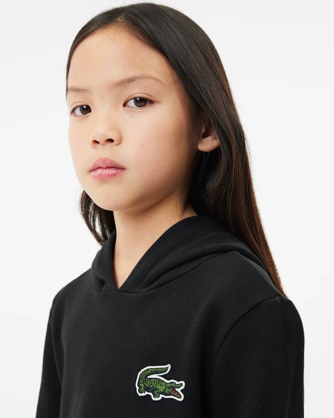 Robe sweatshirt molleton Fille Lacoste à capuche noir : Confort et style pour les petites filles