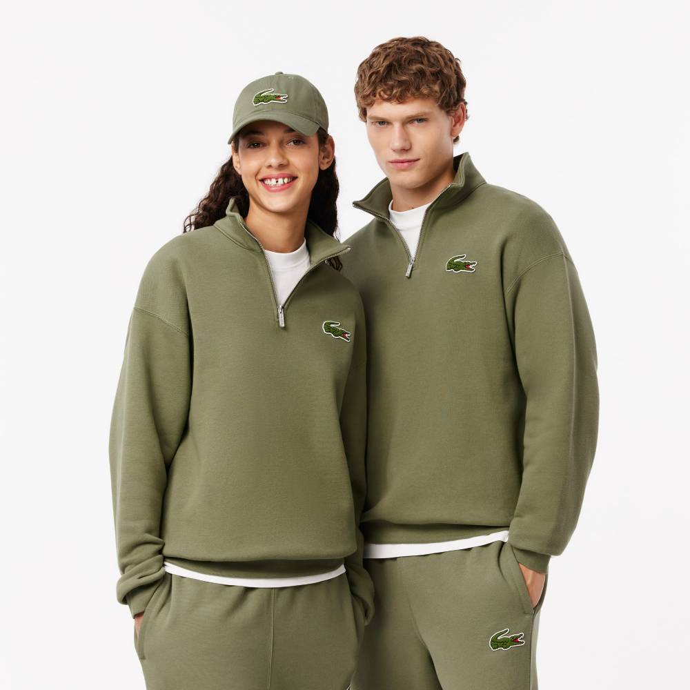 Sweatshirt col zippé loose fit avec badge Lacoste Unisexe Vert Kaki