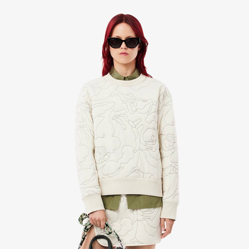 Sweatshirt oversize réversible brodé Femme Lacoste Blanc/Vert Kaki