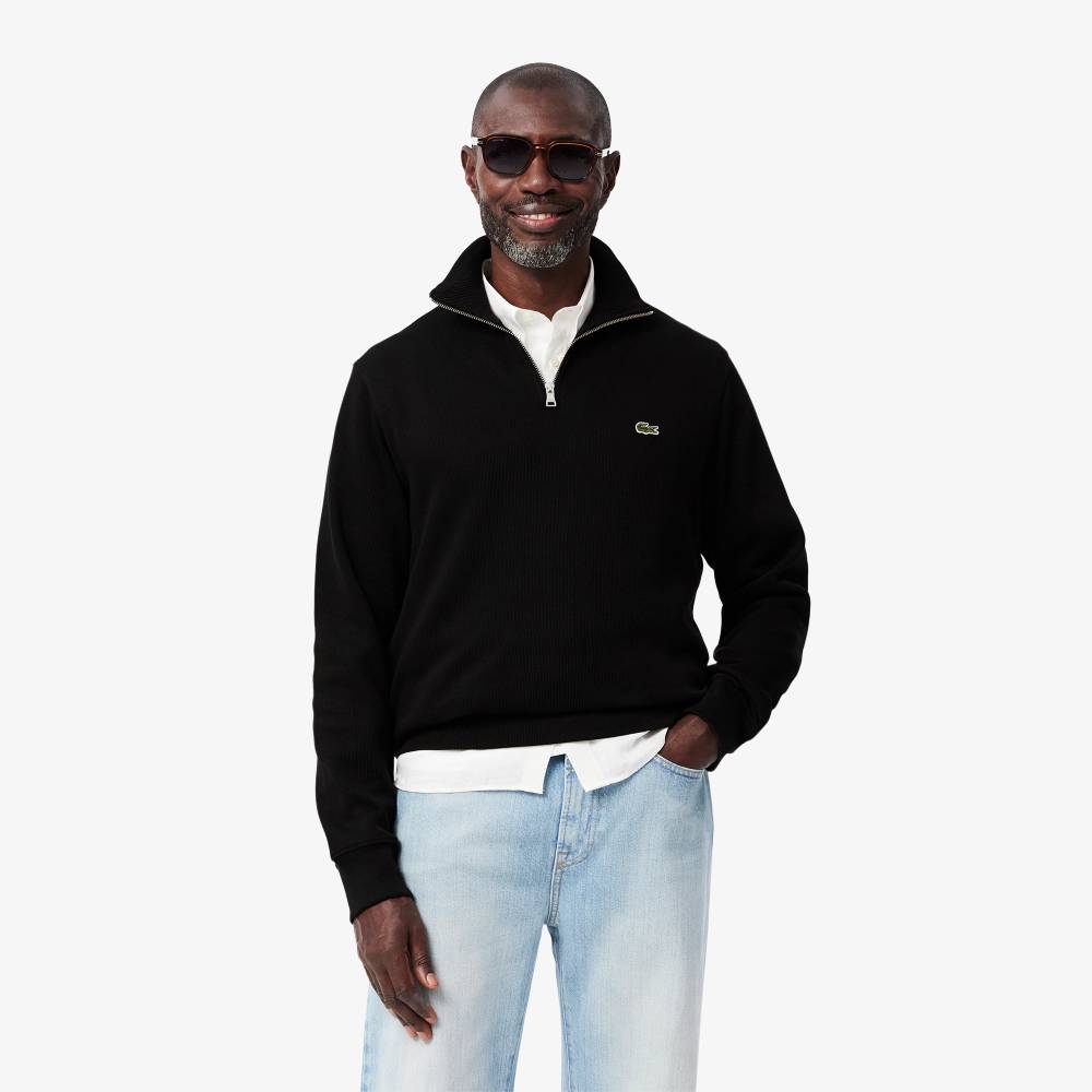 Sweatshirt zippé interlock Homme Lacoste col montant Noir