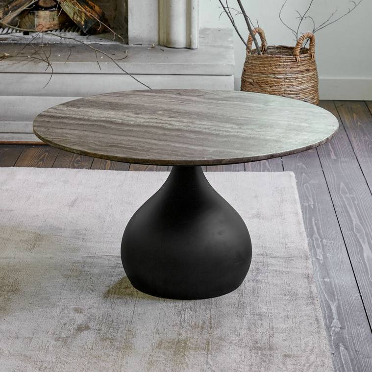 Table basse BAULONVILLE Plateau Travertin et Structure Fer gris/noir - Loberon