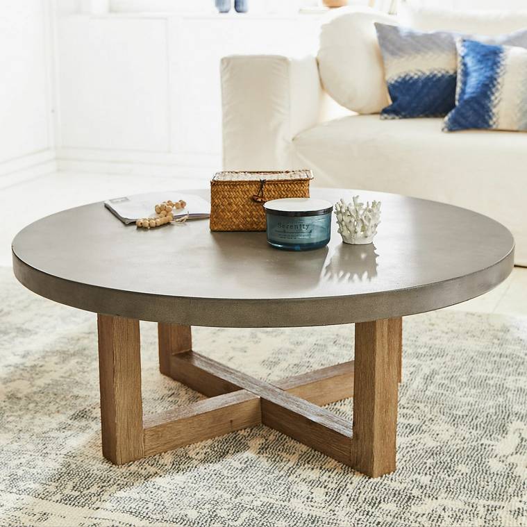 Table basse LOUDON Bois d'Acacia et Plateau Béton gris/marron - Loberon