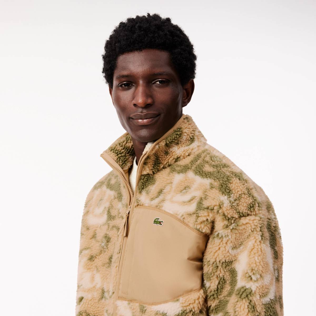 Veste polaire zippée motif floral Homme Lacoste Beige/Vert Kaki/Gris : Le Choix Parfait pour l’Automne et l’Hiver