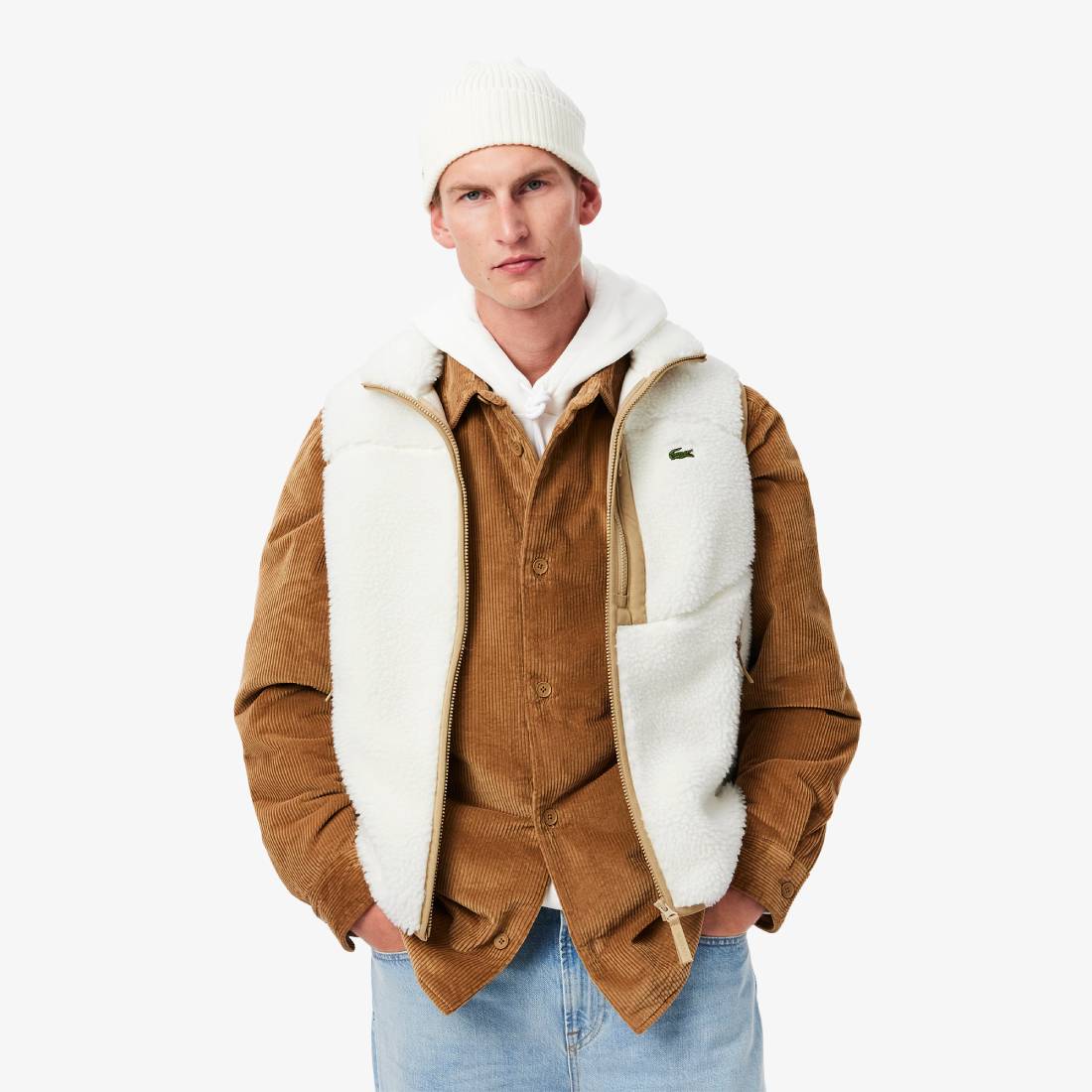 Veste sans manche Polaire sherpa Homme Lacoste Blanc/Beige