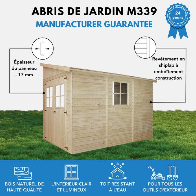 Abri de Jardin en Bois TIMBELA M339 6 m² sans paroi latérale