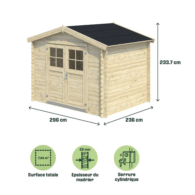 Abri de jardin Klikstrom Belaïa 7.4m² bois naturel