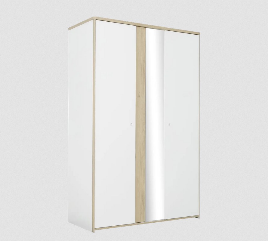 Armoire 2 portes GASPARD Châtaignier naturel et uni blanc - CAMIF