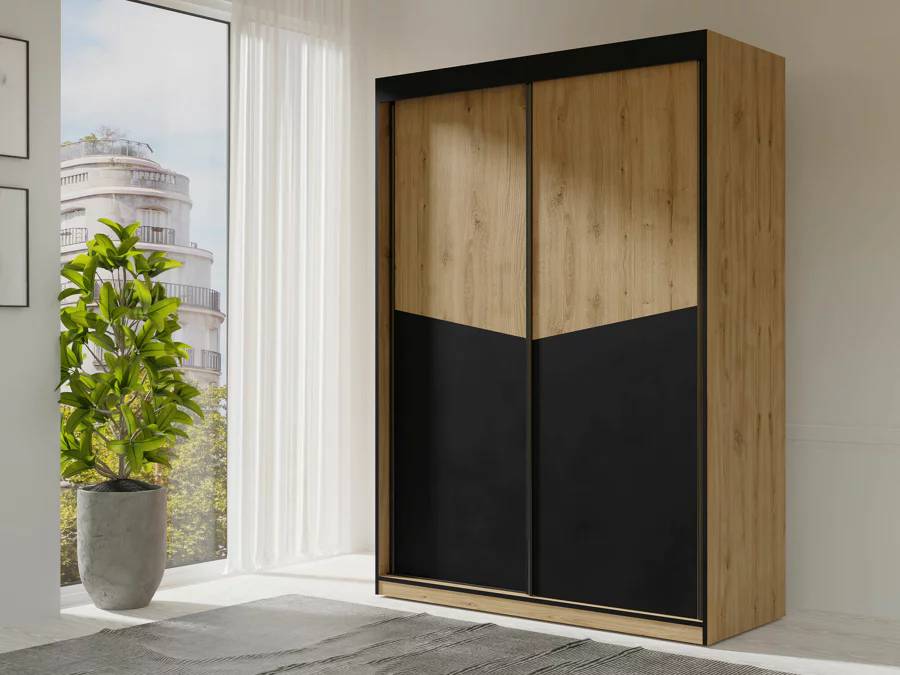 Armoire TOLEDO L101 Chêne + Noir pas cher : Élégance et Fonctionnalité pour Votre Espace