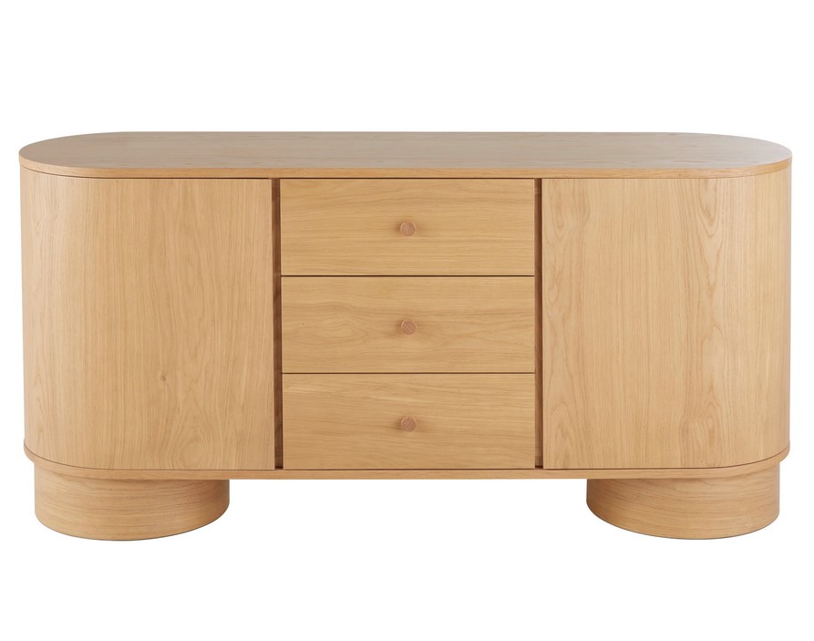 Buffet POLARI 3 portes arrondies 3 tiroirs placage Chêne clair - Buffet Maisons du Monde