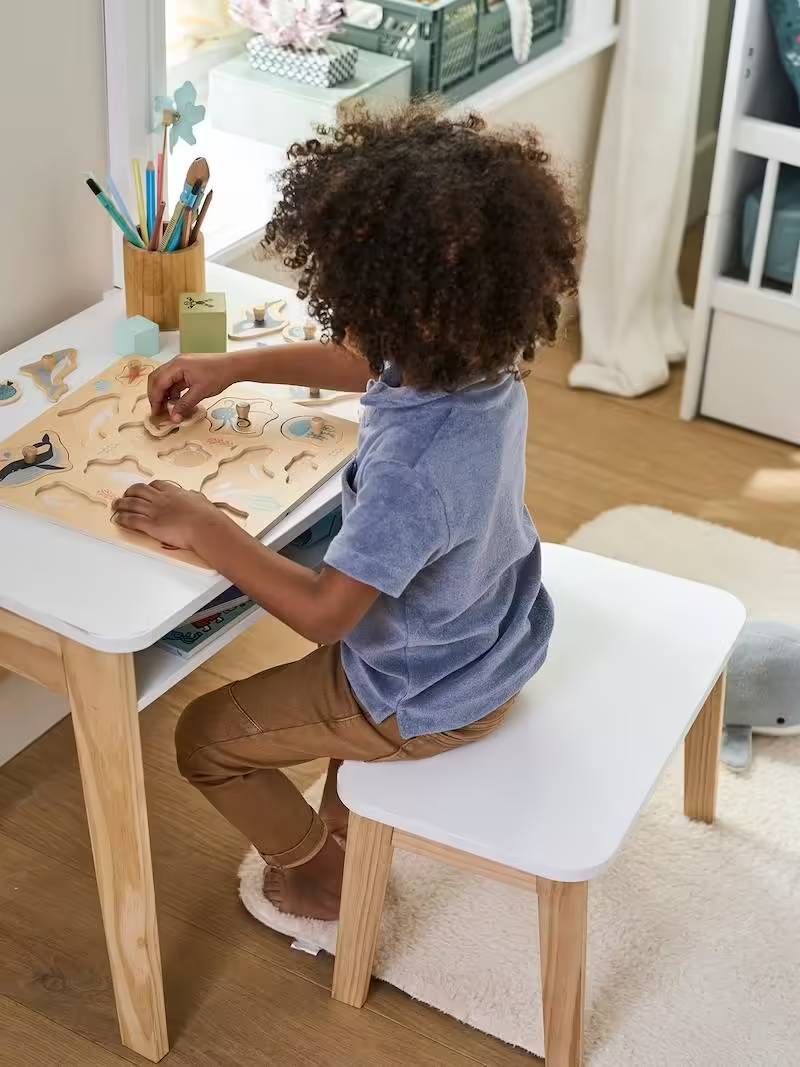 Bureau + Tabouret maternelle ÉCOLIER blanc - Vertbaudet