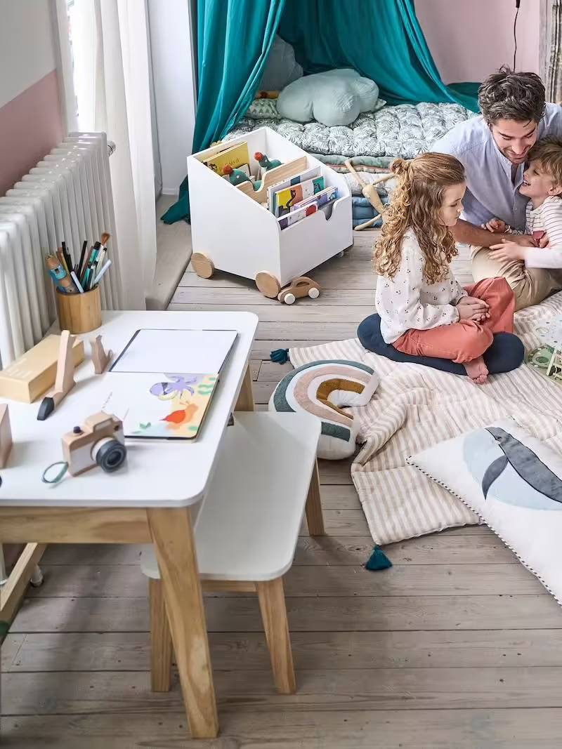 Bureau + Tabouret maternelle ÉCOLIER blanc - Vertbaudet