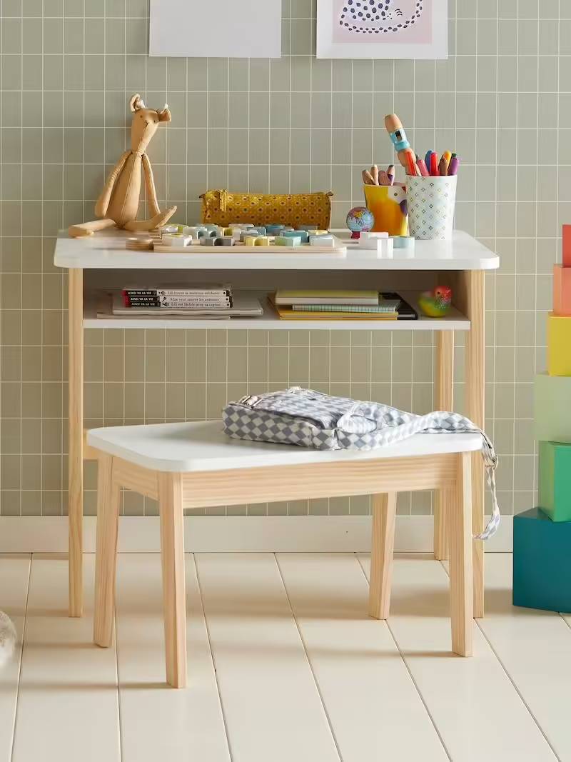 Bureau + Tabouret maternelle ÉCOLIER blanc pas cher - Bureau Enfant Vertbaudet