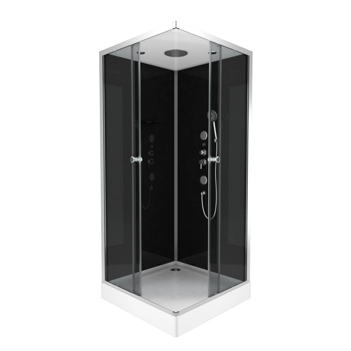 Cabine de douche hydromassante GALEDO BLACK 2 90 x 90 cm carrée noir et gris - Castorama