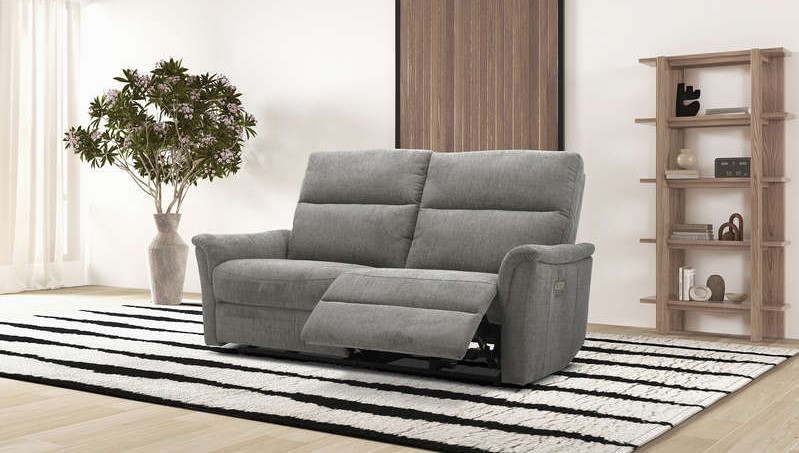 Canapé droit relax électrique BUZZY 3 places coloris gris pas cher - Canapé Conforama