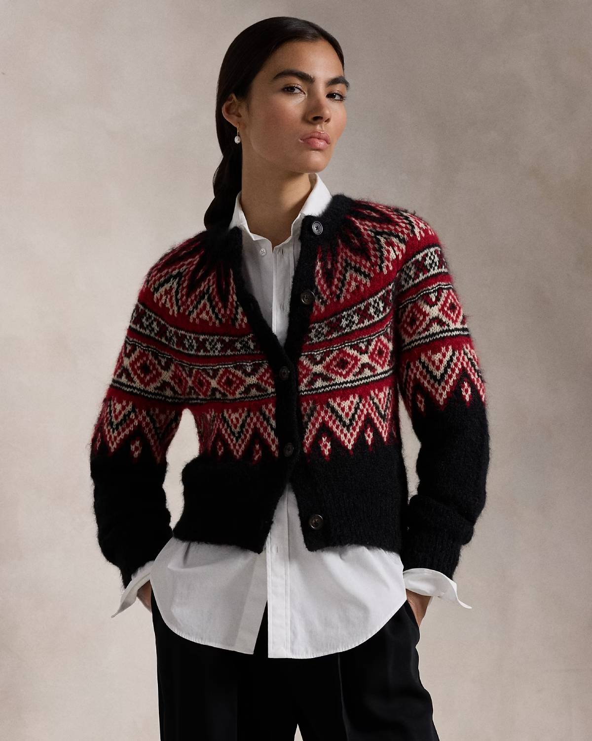 Polo Ralph Lauren Cardigan Fair Isle en mélange d'alpaga Noir multi - Cardigan Femme Ralph Lauren