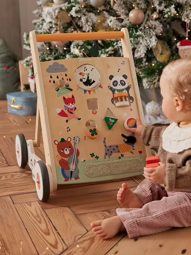 Chariot de marche pliable Les Animaux joyeux en bois FSC® bois pas cher - Jouets Vertbaudet