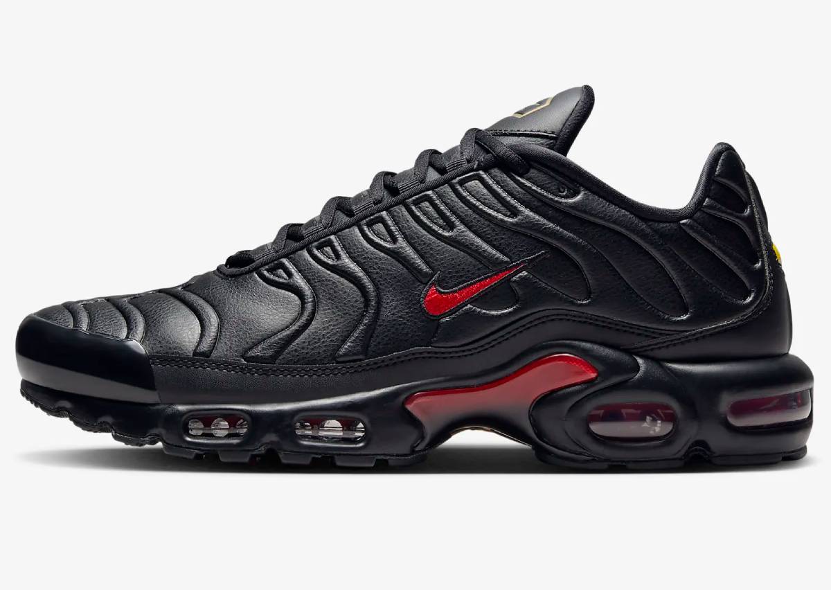 Nike Air Max Plus Premium Baskets Basses Noir/Or métallique/Rouge université - Baskets Homme Nike