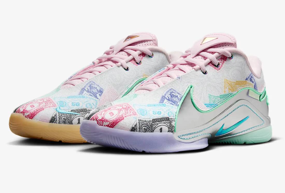 LeBron XXII « Currency » Baskets Basses Unisexe Blanc/Vert Lueur/Mousse Rose/Bleu Baltique