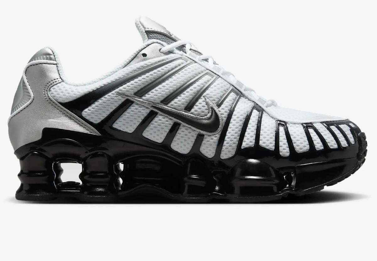 Nike Shox TL Baskets Basses Argent métallisé/Blanc/Gris loup/Noir pour Femme