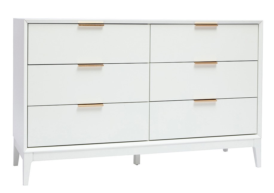 Commode GIANA 6 tiroirs blanche mat et métal doré - Miliboo