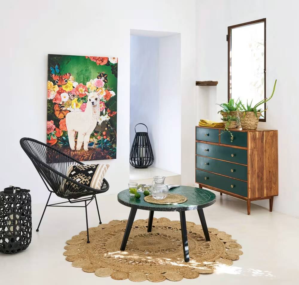 Commode Haute IKAT 5 tiroirs en acacia massif vert - Maisons du Monde