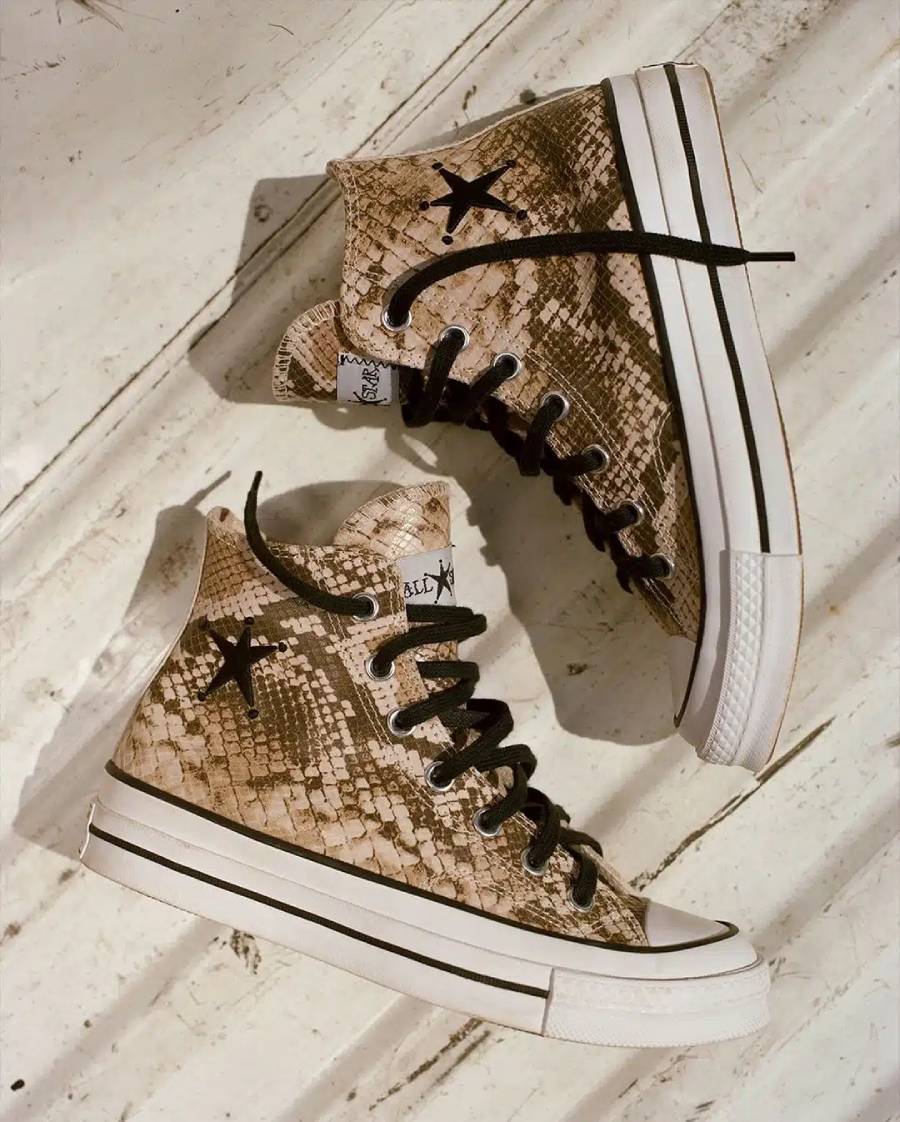 Converse x Stüssy Chuck 70 Snakeskin Baskets Montantes Unisexe Gris/Noir/Aigrette