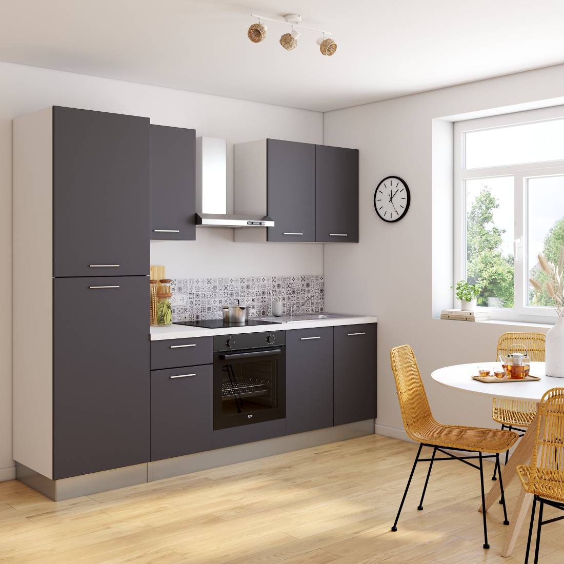 Cuisine complète montée All in SOPHIA gris L. 255 cm avec électroménager - Castorama