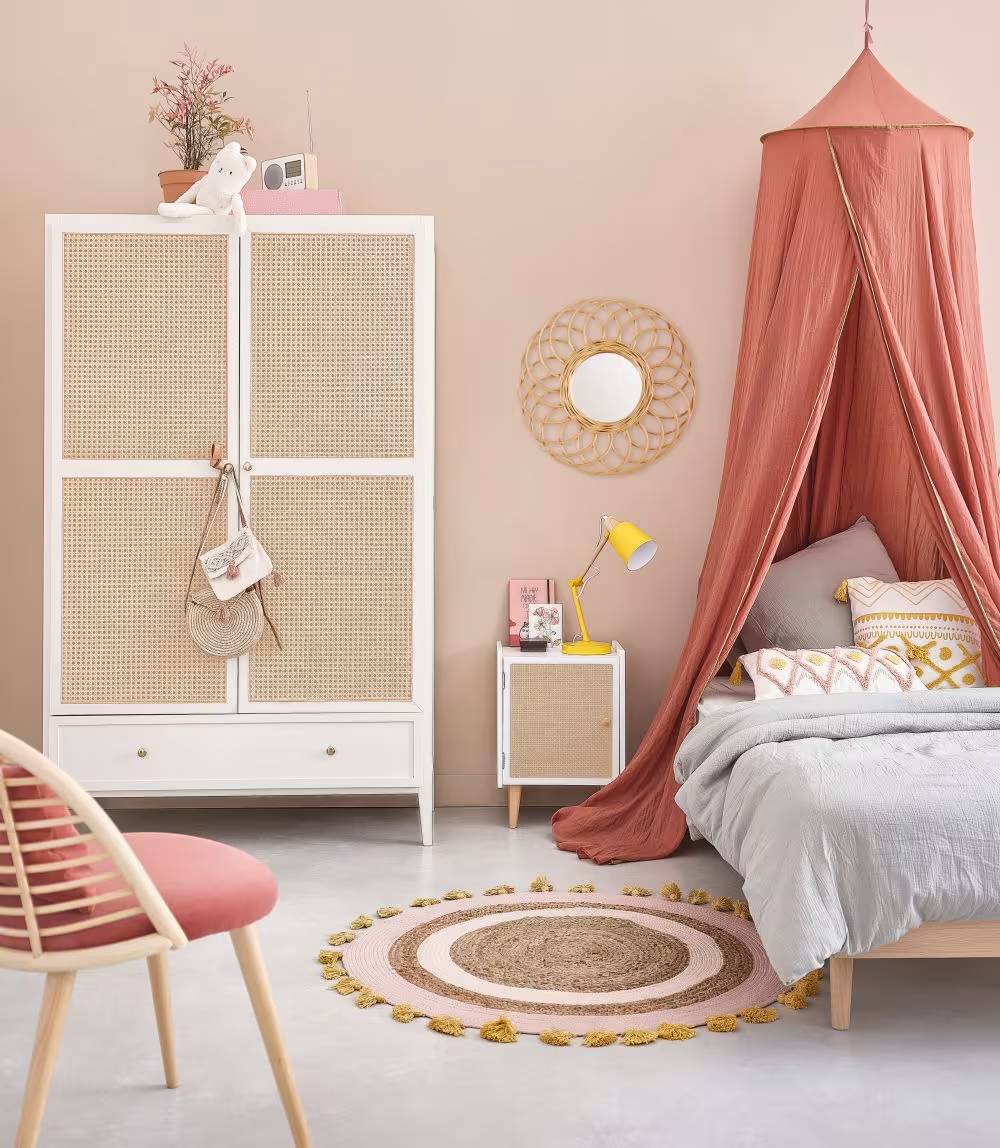 Dressing SIWA 2 portes 1 tiroir écru et rotin tressé - Armoire Enfant Maisons du Monde